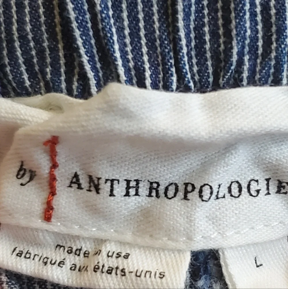 Anthropologie Navy Blue and White Striped High Waisted Cuffed Shorts - Picture 2 of 4